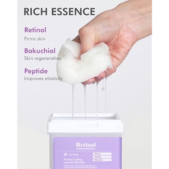 DERMAL RETINOL PEPTIDE LIFTING PAD - KOREAN TONER PAD FOR ANTI-AGING & WRINKLES WITH BAKUCHIOL - VEGAN PURE COTTON SQUARE PADS - HIGH CAPACITY, 120 SHEETS - Image 4